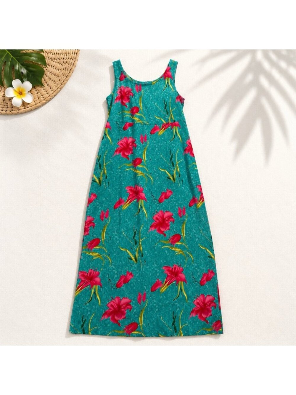 Vintage Nancy Bolen City Girl 100% Silk Hawaiian Style Maxi Dress Womens Size M